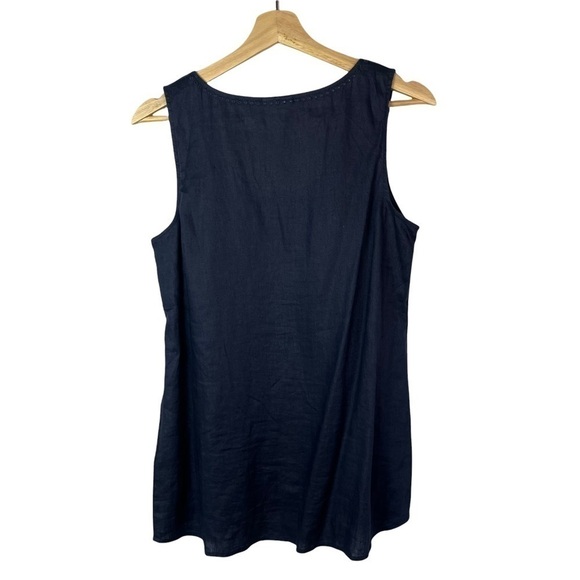 J. Jill Linen Blue Scoop Neck Eyelet Trim Sleeveless Tank Top S - Picture 2 of 3